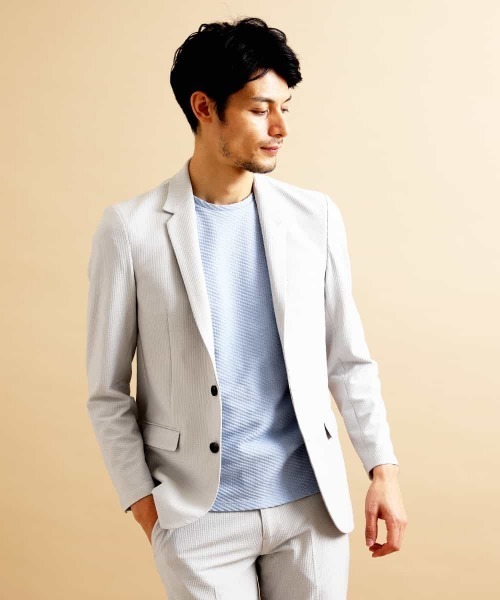 MICHEL KLEIN HOMME   （ミッシェルクランオム）の「【洗える】ジャケット（MYトリコサッカー）（セットアップ・メンズ・ネイビー/グレー・46/48）」の2枚目の写真