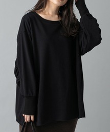 un dix cors（アンディコール）の「【女性らしく着れる】ギャザースリーブ裏毛プルオーバー（ミドル丈）（Tシャツ/カットソー）」