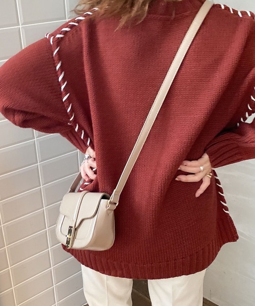 archives(アルシーヴ)の「ステッチ入りBIGプルオーバー(ニット/セーター・レディース・オレンジ/ブルー/ブラック/オフホワイト/グレー/マスタード・MEDIUM)」の6枚目の写真