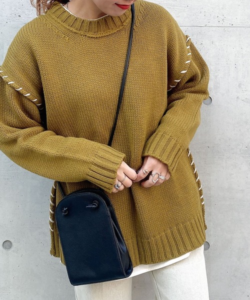 archives(アルシーヴ)の「ステッチ入りBIGプルオーバー(ニット/セーター・レディース・オレンジ/ブルー/ブラック/オフホワイト/グレー/マスタード・MEDIUM)」の1枚目の写真