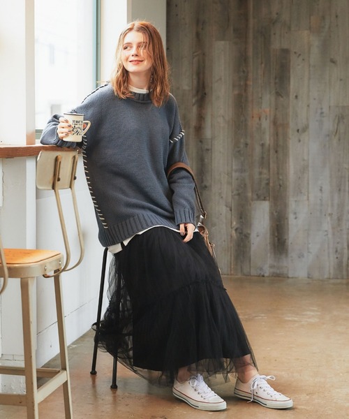 archives(アルシーヴ)の「ステッチ入りBIGプルオーバー(ニット/セーター・レディース・オレンジ/ブルー/ブラック/オフホワイト/グレー/マスタード・MEDIUM)」の12枚目の写真