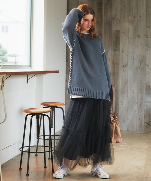 archives(アルシーヴ)の「ステッチ入りBIGプルオーバー(ニット/セーター・レディース・オレンジ/ブルー/ブラック/オフホワイト/グレー/マスタード・MEDIUM)」の16枚目の写真