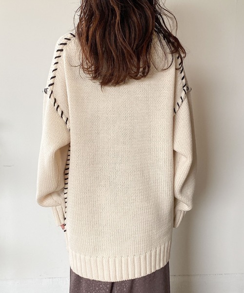 archives(アルシーヴ)の「ステッチ入りBIGプルオーバー(ニット/セーター・レディース・オレンジ/ブルー/ブラック/オフホワイト/グレー/マスタード・MEDIUM)」の11枚目の写真