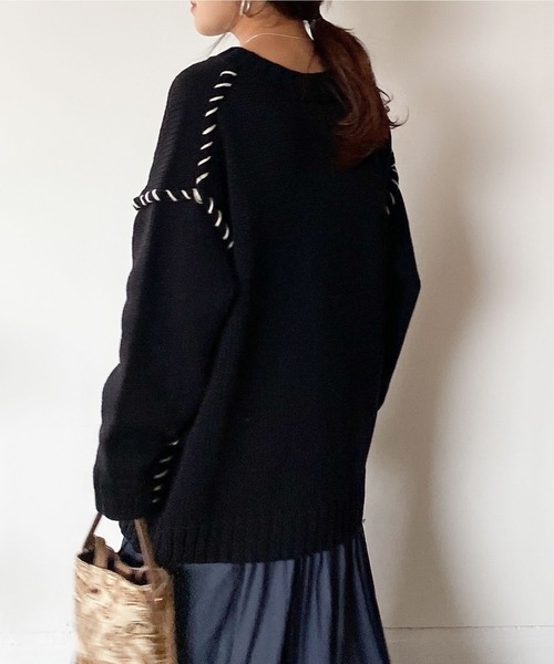 archives(アルシーヴ)の「ステッチ入りBIGプルオーバー(ニット/セーター・レディース・オレンジ/ブルー/ブラック/オフホワイト/グレー/マスタード・MEDIUM)」の15枚目の写真