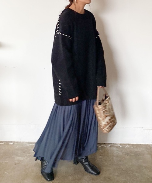 archives(アルシーヴ)の「ステッチ入りBIGプルオーバー(ニット/セーター・レディース・オレンジ/ブルー/ブラック/オフホワイト/グレー/マスタード・MEDIUM)」の14枚目の写真