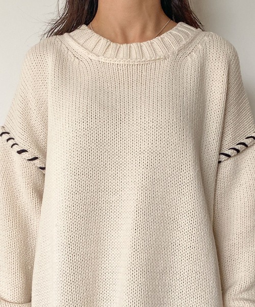 archives(アルシーヴ)の「ステッチ入りBIGプルオーバー(ニット/セーター・レディース・オレンジ/ブルー/ブラック/オフホワイト/グレー/マスタード・MEDIUM)」の8枚目の写真