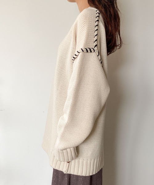 archives(アルシーヴ)の「ステッチ入りBIGプルオーバー(ニット/セーター・レディース・オレンジ/ブルー/ブラック/オフホワイト/グレー/マスタード・MEDIUM)」の17枚目の写真