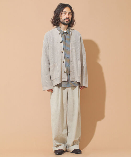 BEAMS LIGHTS（ビームスライツ）の「BEAMS LIGHTS / コットンリネンメッシュ スタンドカラージャケット（ノーカラージャケット・メンズ・インディゴブルー/ナチュラル・SMALL/MEDIUM/LARGE）」の7枚目の写真