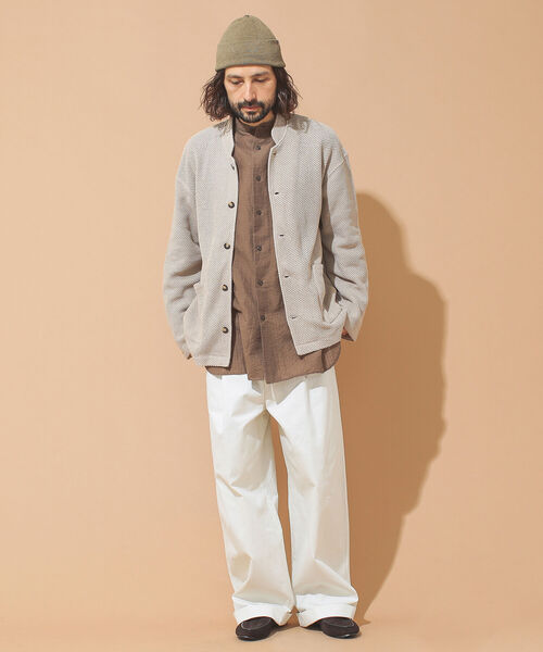 BEAMS LIGHTS（ビームスライツ）の「BEAMS LIGHTS / コットンリネンメッシュ スタンドカラージャケット（ノーカラージャケット・メンズ・インディゴブルー/ナチュラル・SMALL/MEDIUM/LARGE）」の8枚目の写真