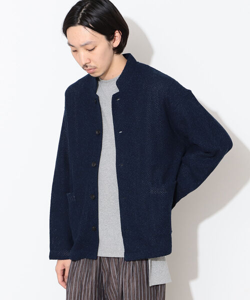 BEAMS LIGHTS（ビームスライツ）の「BEAMS LIGHTS / コットンリネンメッシュ スタンドカラージャケット（ノーカラージャケット・メンズ・インディゴブルー/ナチュラル・SMALL/MEDIUM/LARGE）」の14枚目の写真