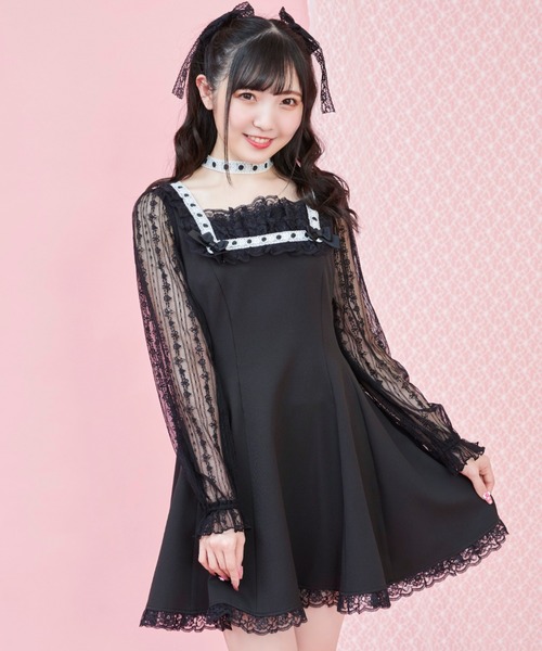 Secret Honey（シークレットハニー）の「胸元フリルレーススリーブワンピース（ワンピース・レディース・ブラック/グレー/ブラック系その他・MEDIUM）」の3枚目の写真