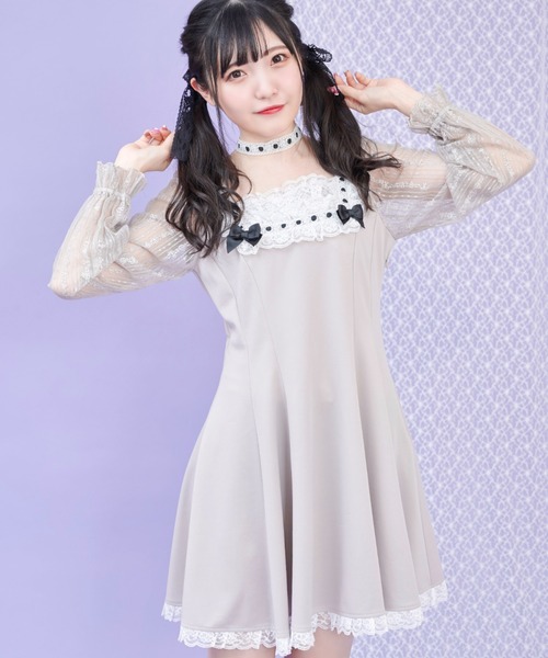 Secret Honey（シークレットハニー）の「胸元フリルレーススリーブワンピース（ワンピース・レディース・ブラック/グレー/ブラック系その他・MEDIUM）」の5枚目の写真