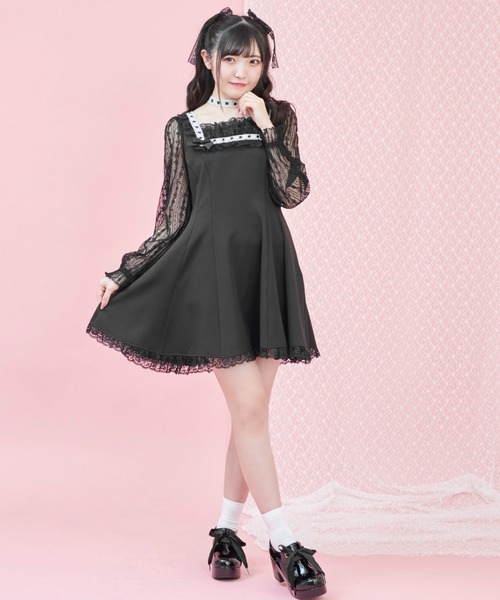 Secret Honey（シークレットハニー）の「胸元フリルレーススリーブワンピース（ワンピース・レディース・ブラック/グレー/ブラック系その他・MEDIUM）」の7枚目の写真