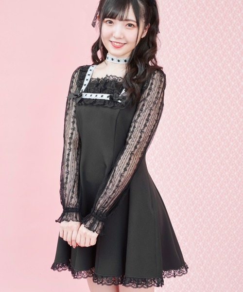 Secret Honey（シークレットハニー）の「胸元フリルレーススリーブワンピース（ワンピース・レディース・ブラック/グレー/ブラック系その他・MEDIUM）」の11枚目の写真