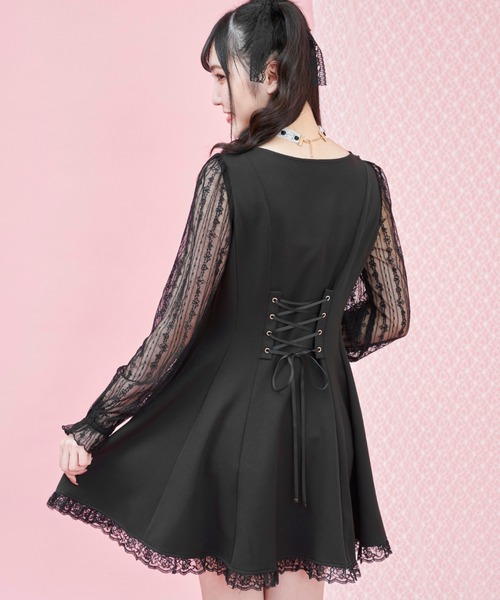 Secret Honey（シークレットハニー）の「胸元フリルレーススリーブワンピース（ワンピース・レディース・ブラック/グレー/ブラック系その他・MEDIUM）」の4枚目の写真