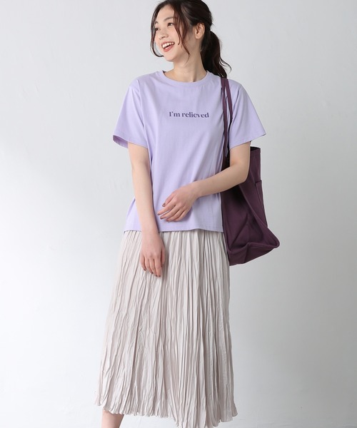 Honeys（ハニーズ）の「半袖ロゴプリントＴ（Tシャツ/カットソー・レディース・ベージュ/グリーン/ホワイト×ブルー/ホワイト/パープル/レッド/ブラック・L/S/LL/M）」の6枚目の写真