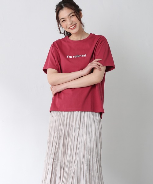 Honeys（ハニーズ）の「半袖ロゴプリントＴ（Tシャツ/カットソー・レディース・ベージュ/グリーン/ホワイト×ブルー/ホワイト/パープル/レッド/ブラック・L/S/LL/M）」の7枚目の写真