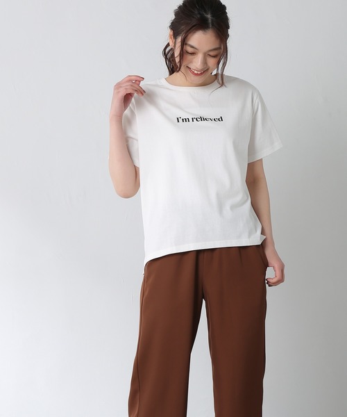 Honeys（ハニーズ）の「半袖ロゴプリントＴ（Tシャツ/カットソー・レディース・ベージュ/グリーン/ホワイト×ブルー/ホワイト/パープル/レッド/ブラック・L/S/LL/M）」の2枚目の写真