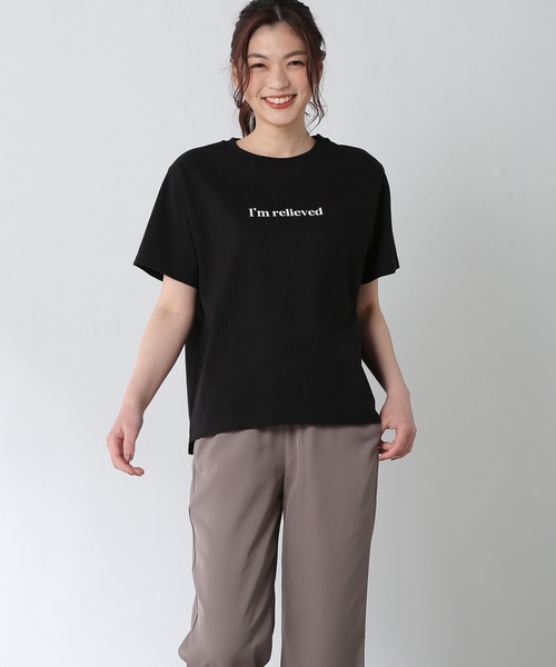 Honeys（ハニーズ）の「半袖ロゴプリントＴ（Tシャツ/カットソー・レディース・ベージュ/グリーン/ホワイト×ブルー/ホワイト/パープル/レッド/ブラック・L/S/LL/M）」の4枚目の写真