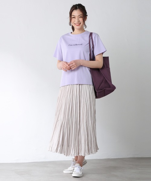 Honeys（ハニーズ）の「半袖ロゴプリントＴ（Tシャツ/カットソー・レディース・ベージュ/グリーン/ホワイト×ブルー/ホワイト/パープル/レッド/ブラック・L/S/LL/M）」の8枚目の写真