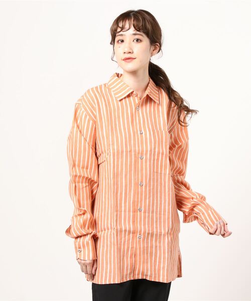 マリメッコ marimekko ◆ Piccolo ストライプブラウス/140-146/イエロー G921