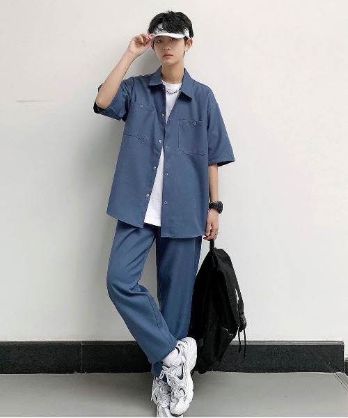 neos（ネオス）の「【neos -addictive design-】ルーズシルエット ダブルポケットシャツ＆パンツ セットアップ（セットアップ・メンズ・ブラック/カーキ/ブルーグレー/グレイッシュベージュ・MEDIUM/LARGE）」の3枚目の写真