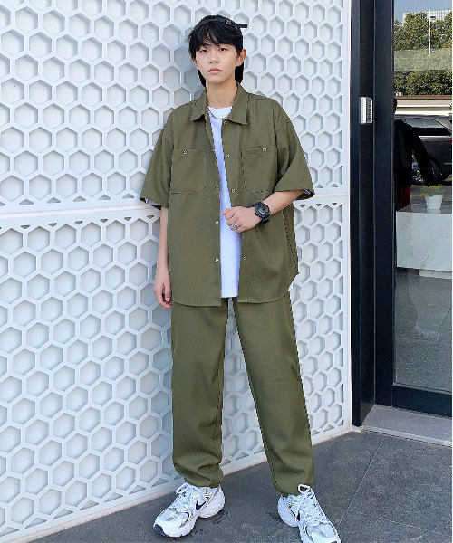 neos（ネオス）の「【neos -addictive design-】ルーズシルエット ダブルポケットシャツ＆パンツ セットアップ（セットアップ・メンズ・ブラック/カーキ/ブルーグレー/グレイッシュベージュ・MEDIUM/LARGE）」の8枚目の写真