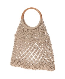ウッドハンドルクロシェ編みバッグ