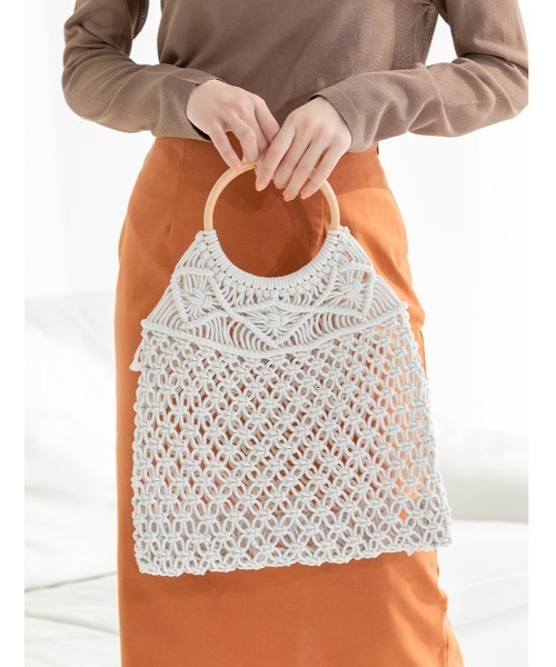 fifth（フィフス）の「ウッドハンドルクロシェ編みバッグ（ハンドバッグ・レディース・ホワイト/モカ・FREE）」の11枚目の写真