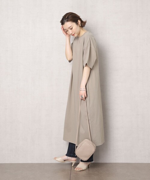 FREAK'S STORE（フリークスストア）の「▽【WEB限定】STORATECH/ストラテック 〈高機能素材〉半袖Tシャツワンピース (カットワンピース/ひんやり冷感・UV素材Tシャツワンピ)（ワンピース・レディース・ホワイト/ブラック/ベージュ/ブルー/グリーン/ラベンダー・ﾌﾘ-）」の12枚目の写真