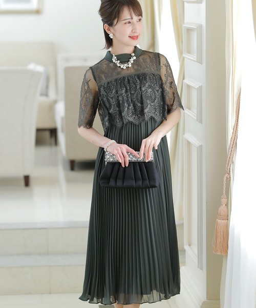 ハイネックドッキングプリーツドレス ロングスカート 結婚式ワンピース大きいサイズ対応フォーマルドレス ドレス Pourvous プールヴー のファッション通販 Zozotown