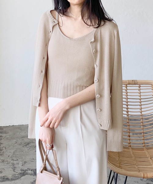 LIAN（リアン）の「リネンタッチキャミソール＆カーディガンセット（カーディガン/ボレロ・レディース・ブラック/ベージュ/オフホワイト/イエロー/オレンジ・FREE）」の4枚目の写真