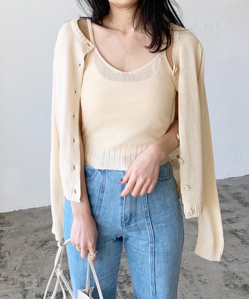 LIAN（リアン）の「リネンタッチキャミソール＆カーディガンセット（カーディガン/ボレロ・レディース・ブラック/ベージュ/オフホワイト/イエロー/オレンジ・FREE）」の2枚目の写真