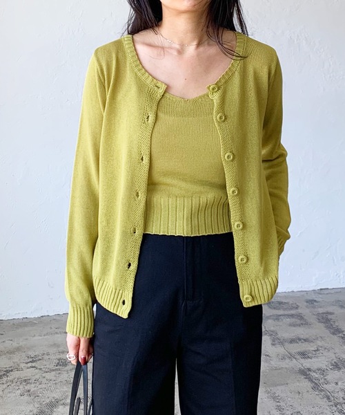 LIAN（リアン）の「リネンタッチキャミソール＆カーディガンセット（カーディガン/ボレロ・レディース・ブラック/ベージュ/オフホワイト/イエロー/オレンジ・FREE）」の5枚目の写真