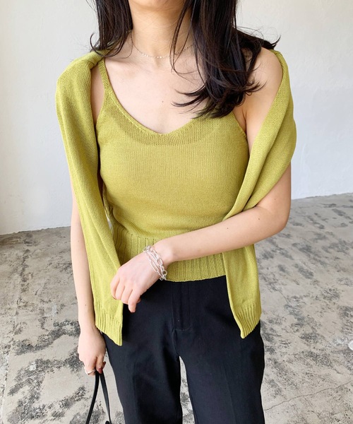 LIAN（リアン）の「リネンタッチキャミソール＆カーディガンセット（カーディガン/ボレロ・レディース・ブラック/ベージュ/オフホワイト/イエロー/オレンジ・FREE）」の8枚目の写真