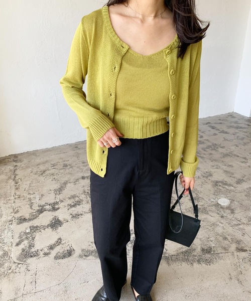 LIAN（リアン）の「リネンタッチキャミソール＆カーディガンセット（カーディガン/ボレロ・レディース・ブラック/ベージュ/オフホワイト/イエロー/オレンジ・FREE）」の10枚目の写真