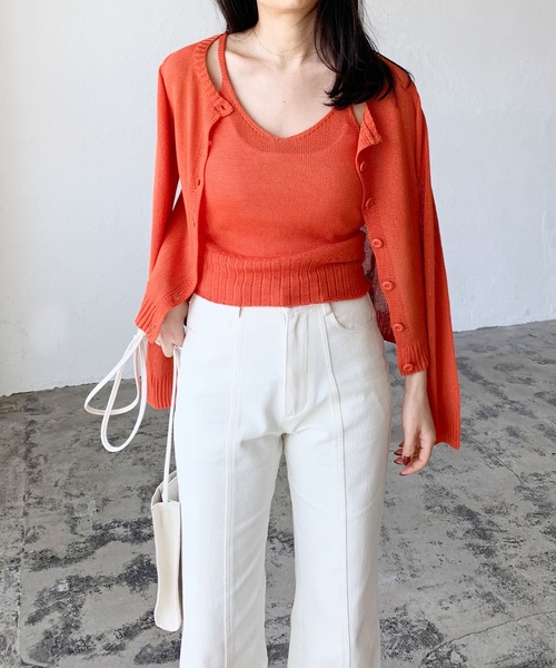 LIAN（リアン）の「リネンタッチキャミソール＆カーディガンセット（カーディガン/ボレロ・レディース・ブラック/ベージュ/オフホワイト/イエロー/オレンジ・FREE）」の16枚目の写真