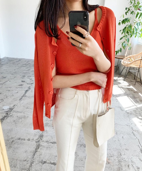 LIAN（リアン）の「リネンタッチキャミソール＆カーディガンセット（カーディガン/ボレロ・レディース・ブラック/ベージュ/オフホワイト/イエロー/オレンジ・FREE）」の17枚目の写真