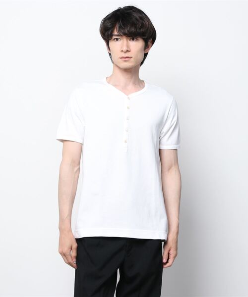 CIRCOLO 1901（チルコロ 1901）の「CIRCOLO(チルコロ)　ヘンリーネックTシャツ（Tシャツ/カットソー・メンズ・ブルー/ホワイト・LARGE/MEDIUM）」の2枚目の写真