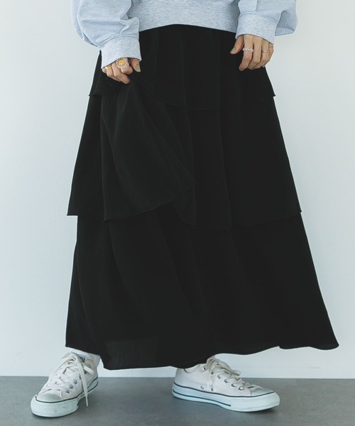 SLURR（スラ―）の「フリルティアードスカート（スカート・レディース・ブラック/アイボリー/ミント・FREE）」の2枚目の写真