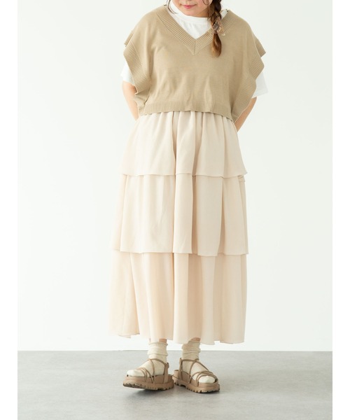 SLURR（スラ―）の「フリルティアードスカート（スカート・レディース・ブラック/アイボリー/ミント・FREE）」の4枚目の写真