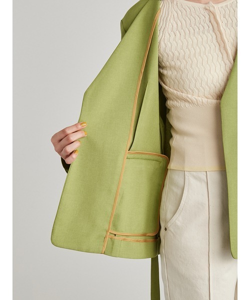 LILY BROWN（リリーブラウン）の「ボタンレスジャケット（その他アウター・レディース・ブラウン/オフホワイト/グリーン・FREE）」の5枚目の写真