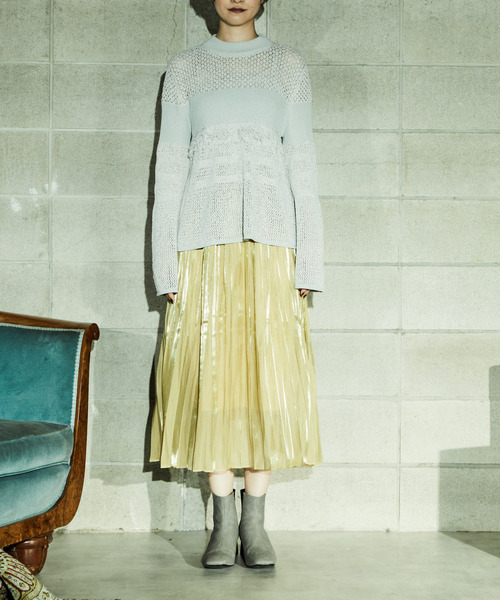 alcali（アルカリ）の「エアメタルサテンプリーツスカート（スカート・レディース・ブルー/イエロー/キャメル・FREE）」の5枚目の写真