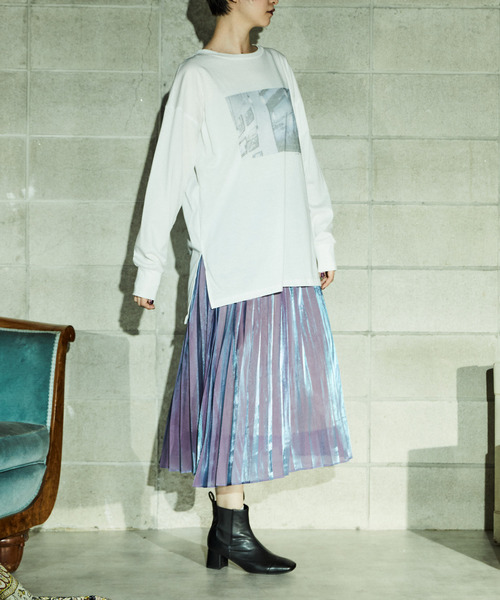 alcali（アルカリ）の「エアメタルサテンプリーツスカート（スカート・レディース・ブルー/イエロー/キャメル・FREE）」の10枚目の写真