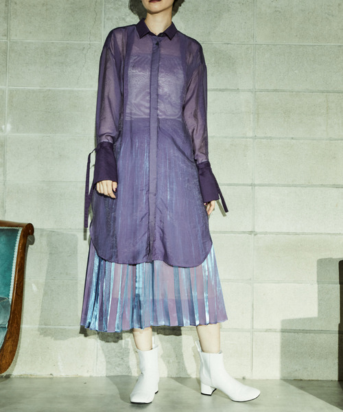 alcali（アルカリ）の「エアメタルサテンプリーツスカート（スカート・レディース・ブルー/イエロー/キャメル・FREE）」の6枚目の写真