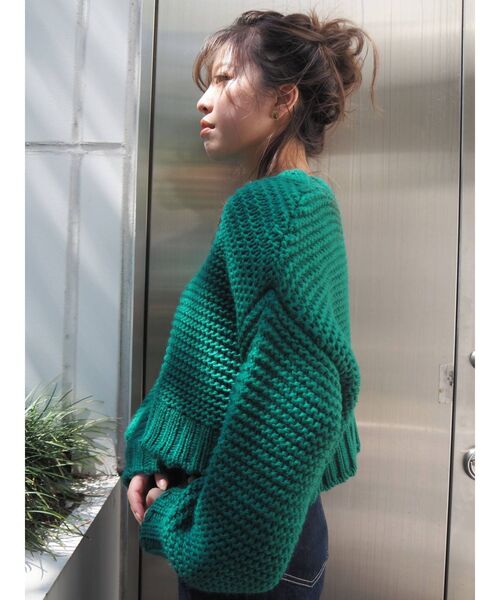 EVRIS（エヴリス）の「ショートガーターニットトップス（ニット/セーター・レディース・グリーン/ホワイト/パープル/ブラック・FREE）」の15枚目の写真