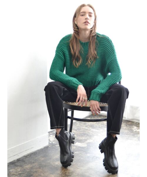 EVRIS（エヴリス）の「ショートガーターニットトップス（ニット/セーター・レディース・グリーン/ホワイト/パープル/ブラック・FREE）」の22枚目の写真