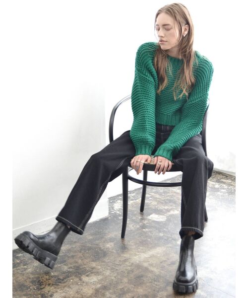 EVRIS（エヴリス）の「ショートガーターニットトップス（ニット/セーター・レディース・グリーン/ホワイト/パープル/ブラック・FREE）」の12枚目の写真