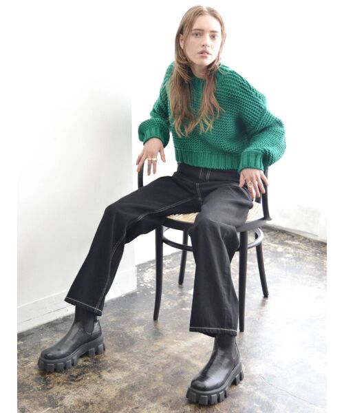 EVRIS（エヴリス）の「ショートガーターニットトップス（ニット/セーター・レディース・グリーン/ホワイト/パープル/ブラック・FREE）」の16枚目の写真