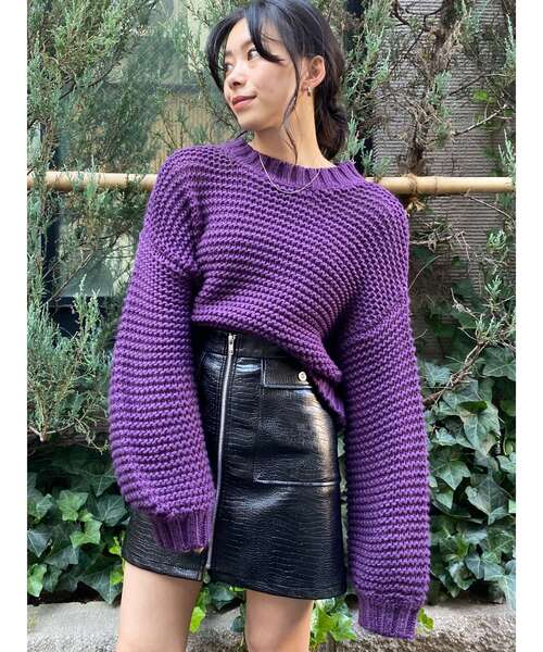 EVRIS（エヴリス）の「ショートガーターニットトップス（ニット/セーター・レディース・グリーン/ホワイト/パープル/ブラック・FREE）」の13枚目の写真